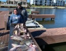 Lake Conroe Fishing Adventures Customers Stand Next to Fillet Table Full of Catfish on Lake Conroe