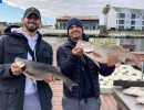 Lake Conroe Fishing Adventures Customers Stand Next to Fillet Table Holding Hybrid Striped Bass on Lake Conroe
